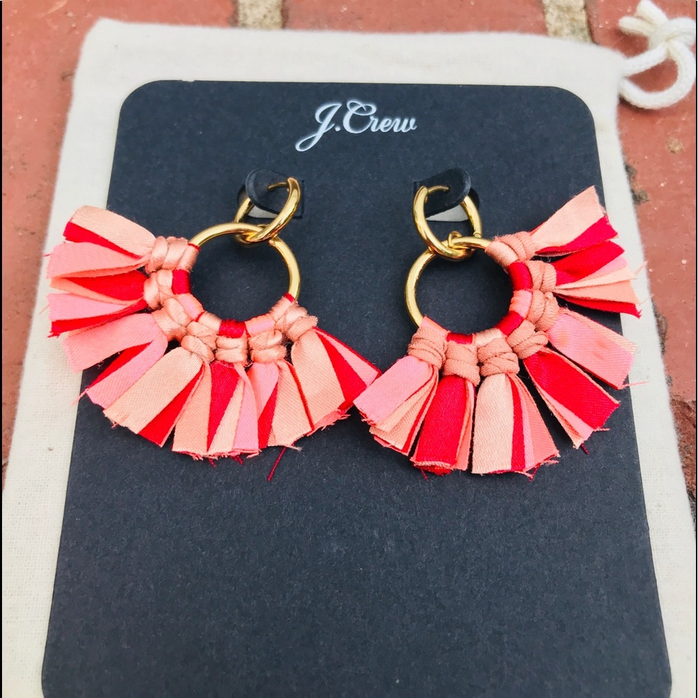 J. Crew Multi Pinks Fabric Fan Earrings NWT